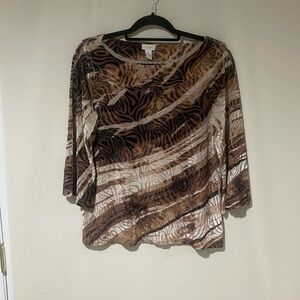 NWOT Chico’s‎ Crushed Velvet Tiger Print Women’s Blouse Size 1/ Medium